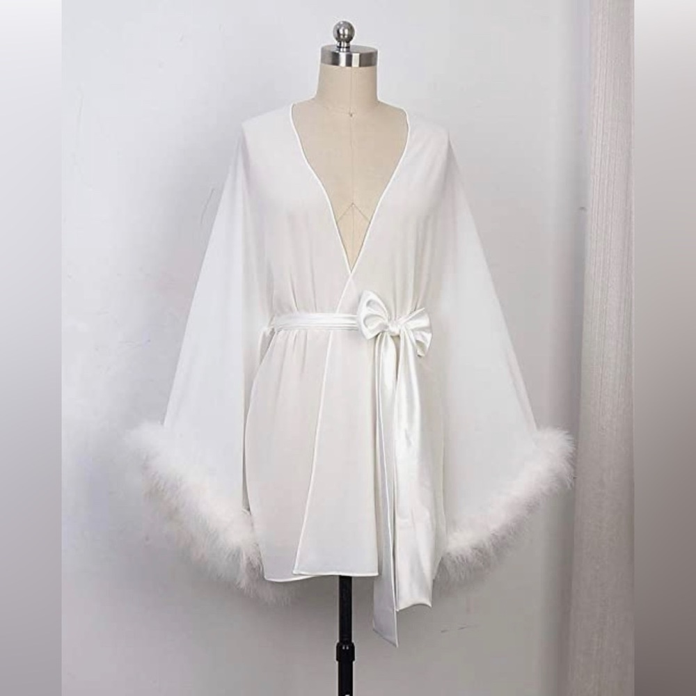 White feathery bridal robe